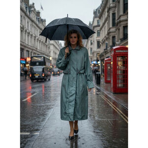 Mariel Green Belted Vented Back Lightweight Rain Coat Women’s Size 5/6 Long